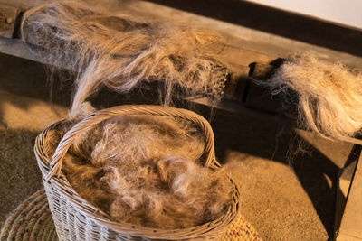 High angle view of horse in basket