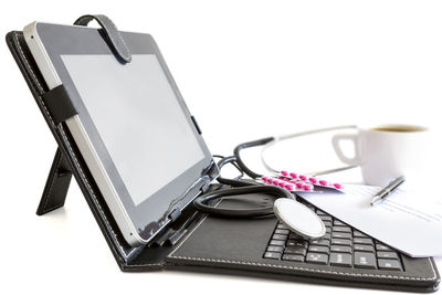 High angle view of laptop on table