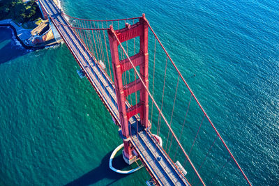 High angle view of ship in sea