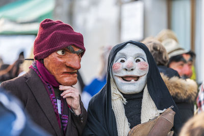 Carnival in carnia. sauris, masks of the religious and pagan tradition. italy