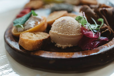 Close-up of dessert served on plate