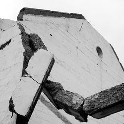 Low angle view of weathered wall against clear sky