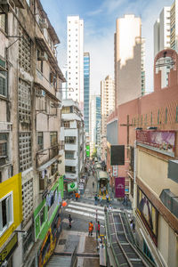 High angle view of street amidst buildings in city