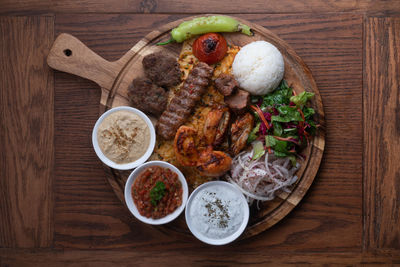 Directly above shot of meal served on table