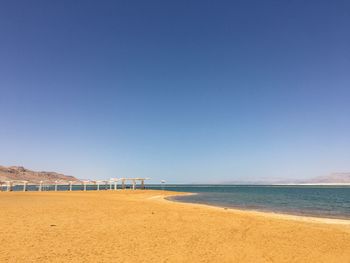 Scenic view of sea against clear blue sky