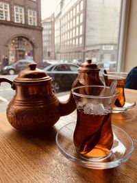 Close-up of tea served on table