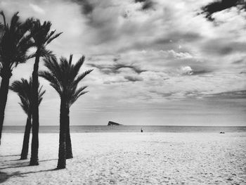 Scenic view of beach against cloudy sky