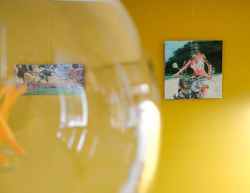 Close-up of drinking glass with reflection of water