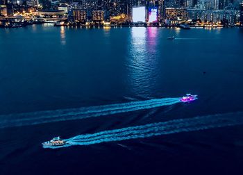 High angle view of sailboat in sea