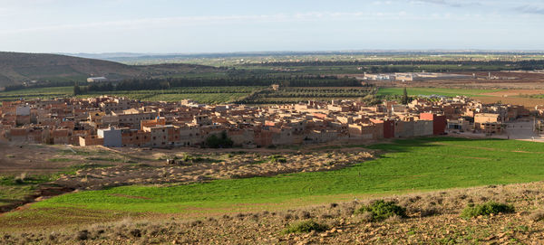 High angle view of townscape against sky