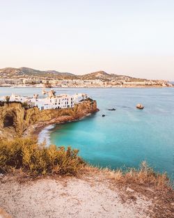 Scenic view of sea against clear sky