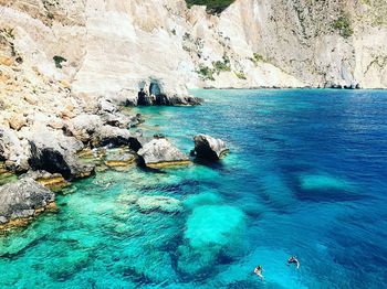High angle view of rock formation in sea