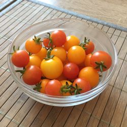 High angle view of tomatoes in bowl