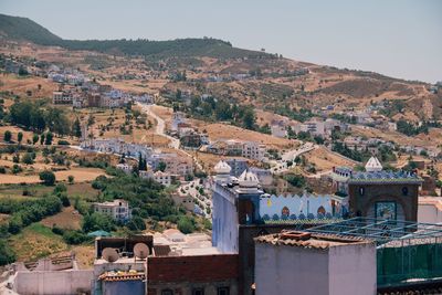 High angle view of townscape against sky