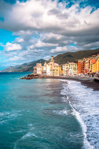 Scenic view of sea against sky, camogli