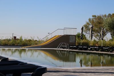 View of swimming pool against clear sky