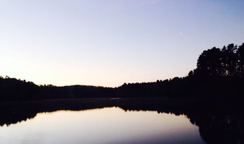 Reflection of trees in calm lake