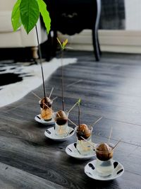 High angle view of coffee cup on table