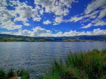 Scenic view of lake against sky