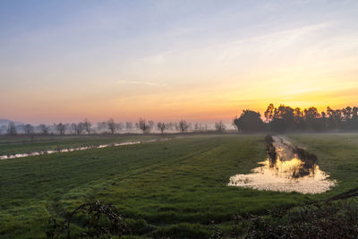 Scenic view of field against sky during sunset