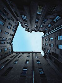 Low angle view of buildings against blue sky