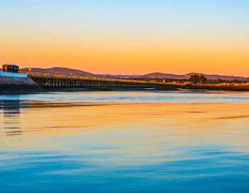 Scenic view of sea against clear sky during sunset