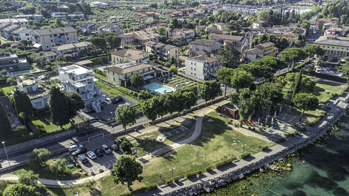 High angle view of buildings in city
