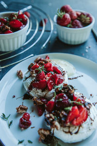 High angle view of breakfast served in plate