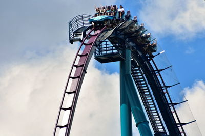 Low angle view of rollercoaster against sky