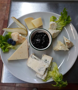 High angle view of meal served on table