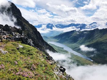 Scenic view of mountain range against sky