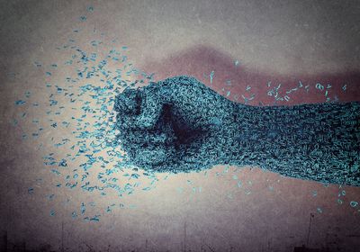 High angle view of text on water