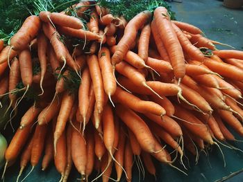Close-up of carrots at market stall