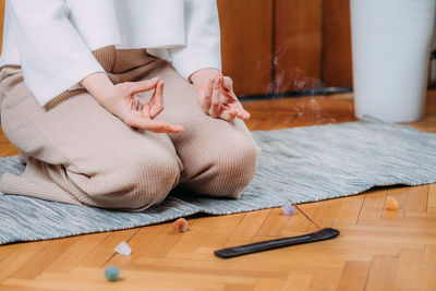 Meditating woman. peaceful woman sitting and meditating.