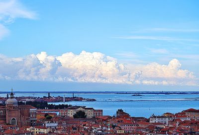 Cityscape against cloudy sky