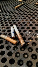 High angle view of metal equipment