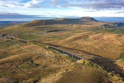 Aerial of the ribblehead viaduct a grade ii listed structure.