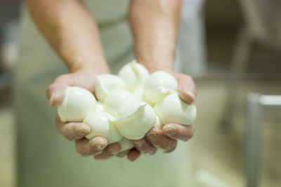 Close-up of woman holding mozzarella