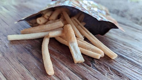 High angle view of bread on table