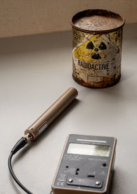 Close-up of equipment on table