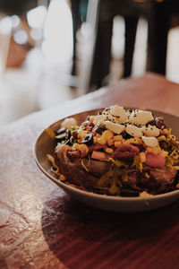 Close-up of food in plate on table