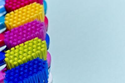 Close-up of multi colored pencils on table