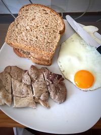 High angle view of breakfast on table