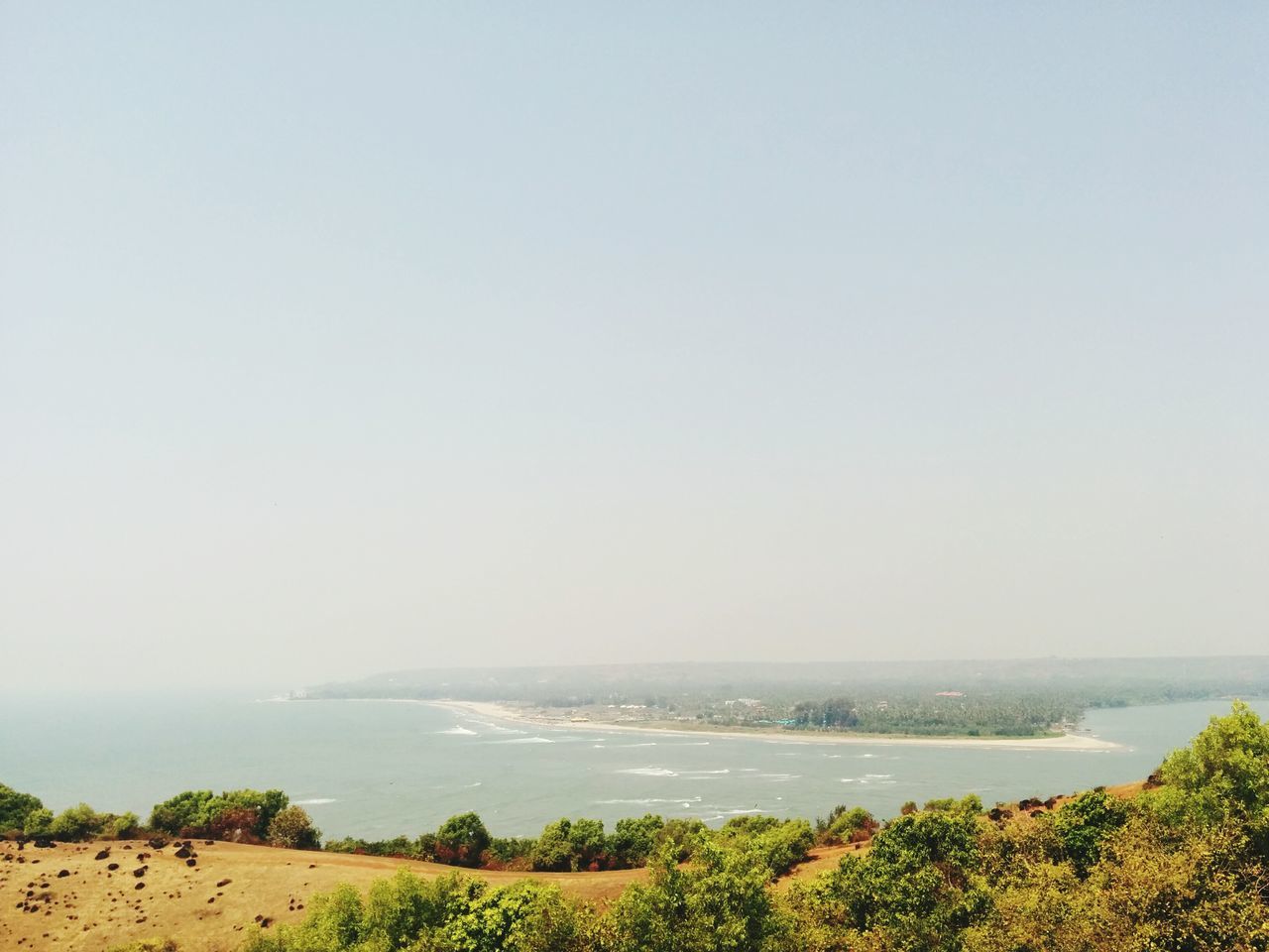 sea, horizon over water, water, clear sky, beach, copy space, tranquil scene, scenics, beauty in nature, tranquility, shore, nature, idyllic, coastline, tree, sky, remote, outdoors, day, sand