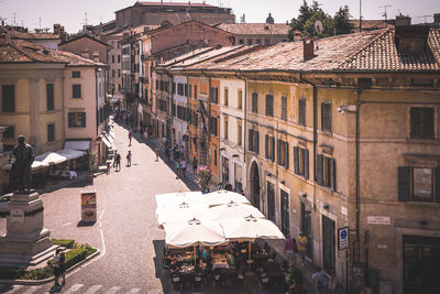 High angle view of buildings in town