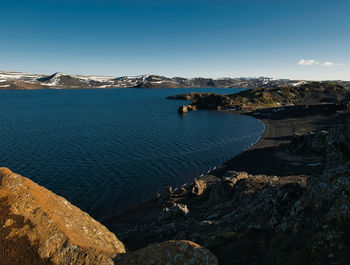 Aerial view of landscape by sea against sky during winter