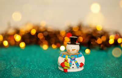 Snowman with christmas decoration. winter, new year, xmas concept.