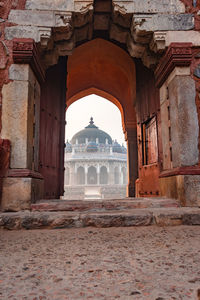 Nila gumbad of humayun tomb exterior view at misty morning from unique perspective