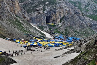 Amarnath cave with an ice shivlingam in jammu and kashmir, india is a famous hindu pilgrimage site