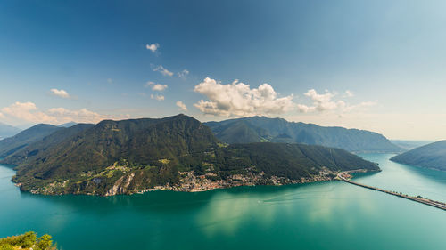 Panoramic view of bay against sky